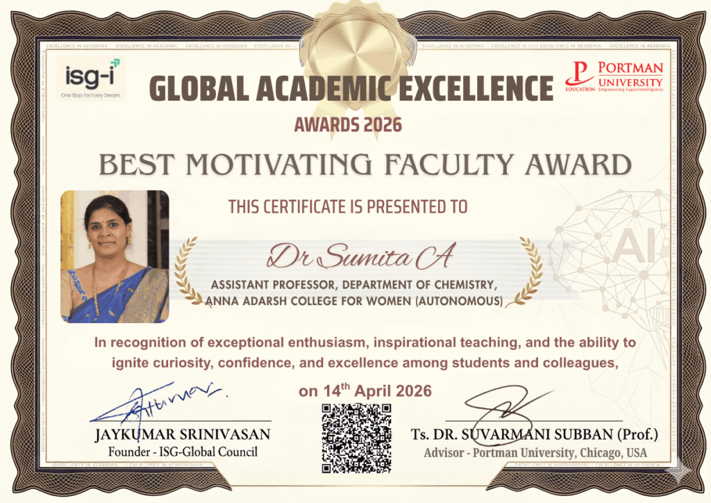 ISG - GAE Awards Best Motivating faculty, Dr Sumita A Anna Adarsh College for Women