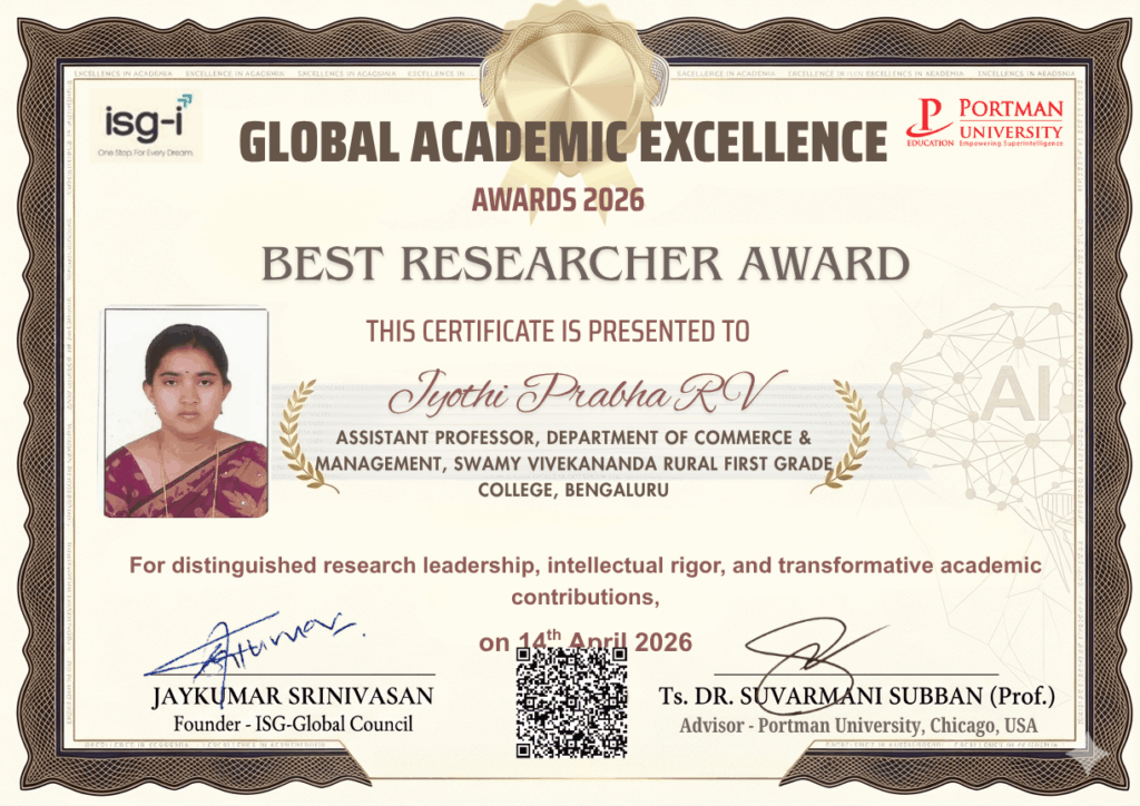 ISG Global best researcher awards, Dr. Jyoti Prabha