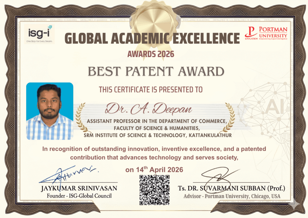 ISG Awards - Best Patent Award Dr. Deepan A