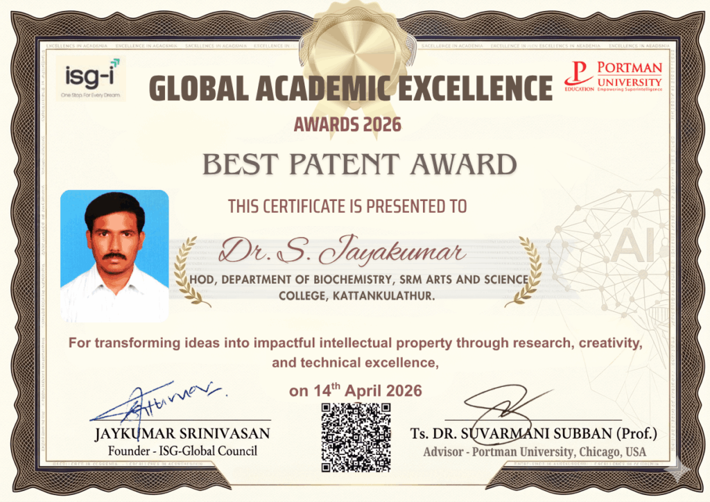 ISG Global Awards Best Patent Award to Dr. Jayakumar