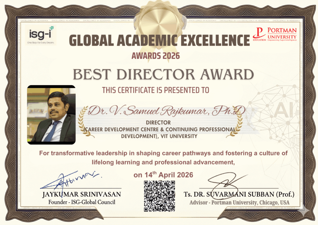BEST DIRECTOR AWARD 2026 ISG - GLOBAL ACADEMIC EXCELLENCE AWARD CERTIFICATE
