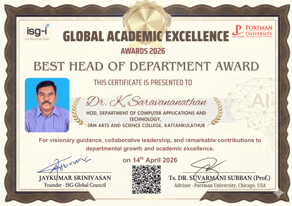 ISG - GAEA Best HOD Award Dr. K Saravananathan SRM Arts and Science College