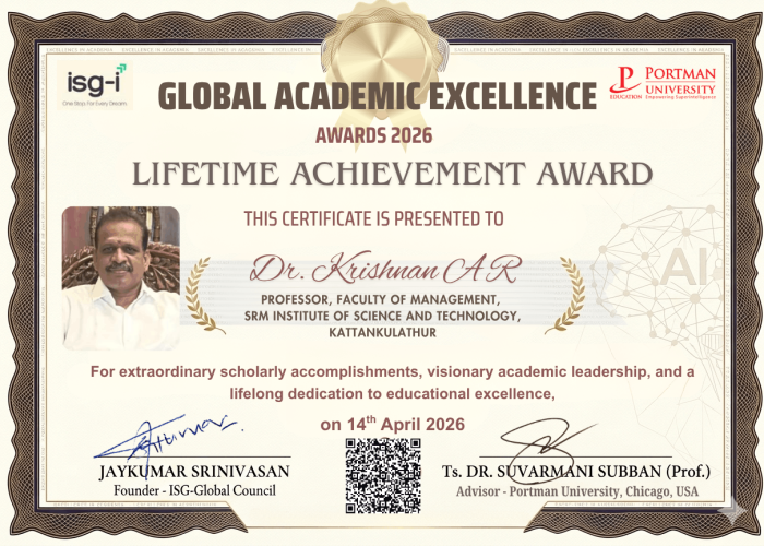 ISG- GAE AWARDS. CERTIFICATE OF LIFETIME ACHIEVEMENT AWARD IN ACADEMICS AND RESEARCH